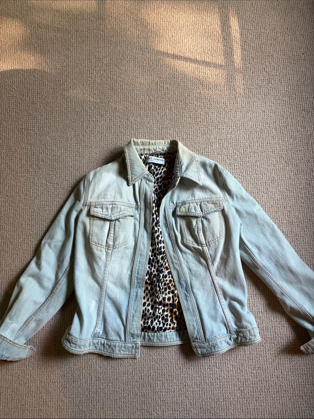Vintage Dolce & Gabbana Light Blue Denim Jacket with Leopard Lining